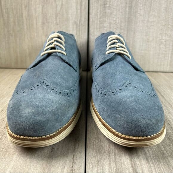 Cole Haan Original Grand Wingtip Blue Suede Oxford Dress Sneaker Mens Size 12 - Picture 5 of 10